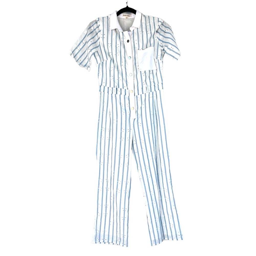 For Love & Lemons Hermosa Eyelet Jumpsuit Blue stripe Women's Size‎ small - Picture 4 of 12